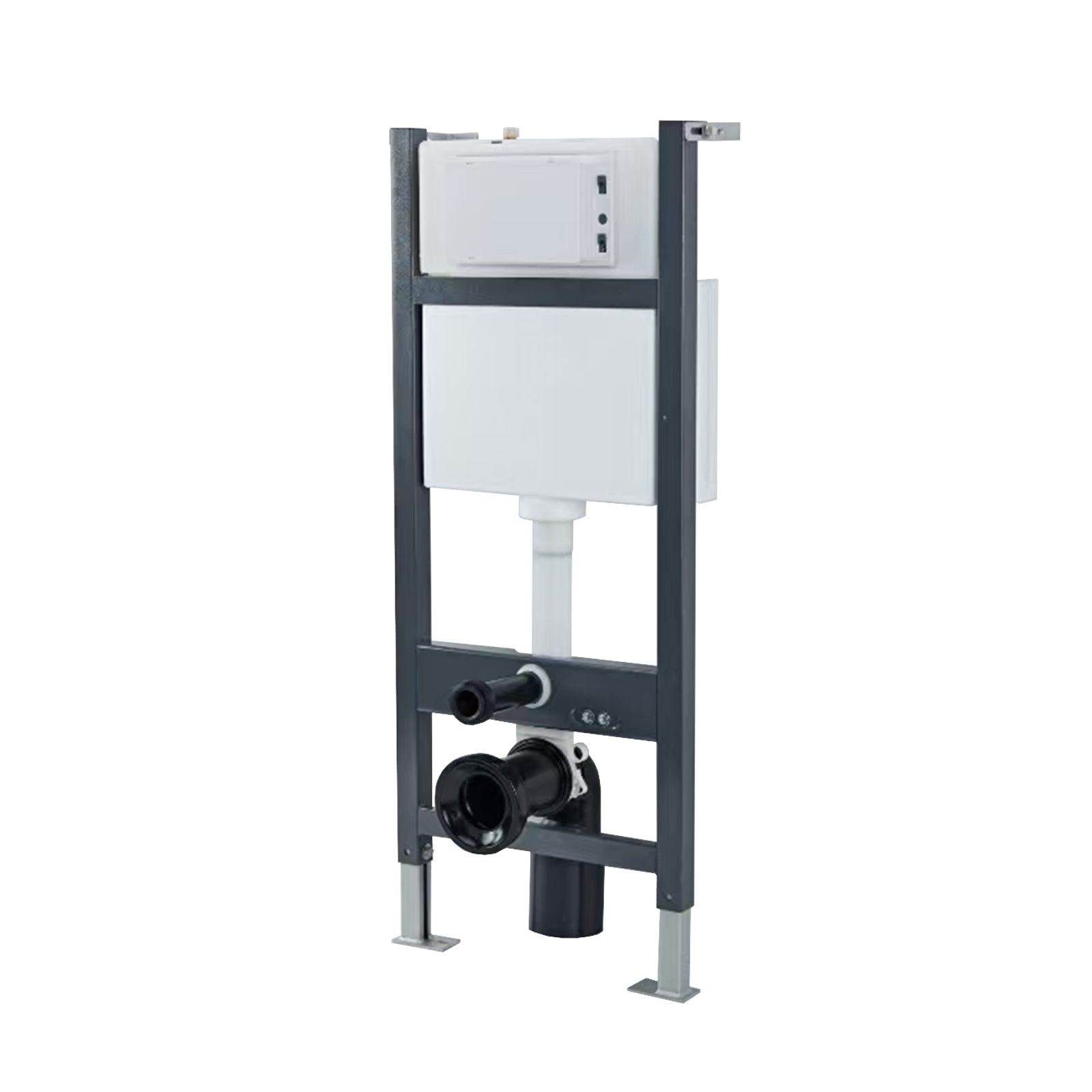 Wall-mounted toilet cistern and flush valve system on a white background