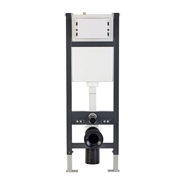 Toilet cistern and flush valve assembly on a white background