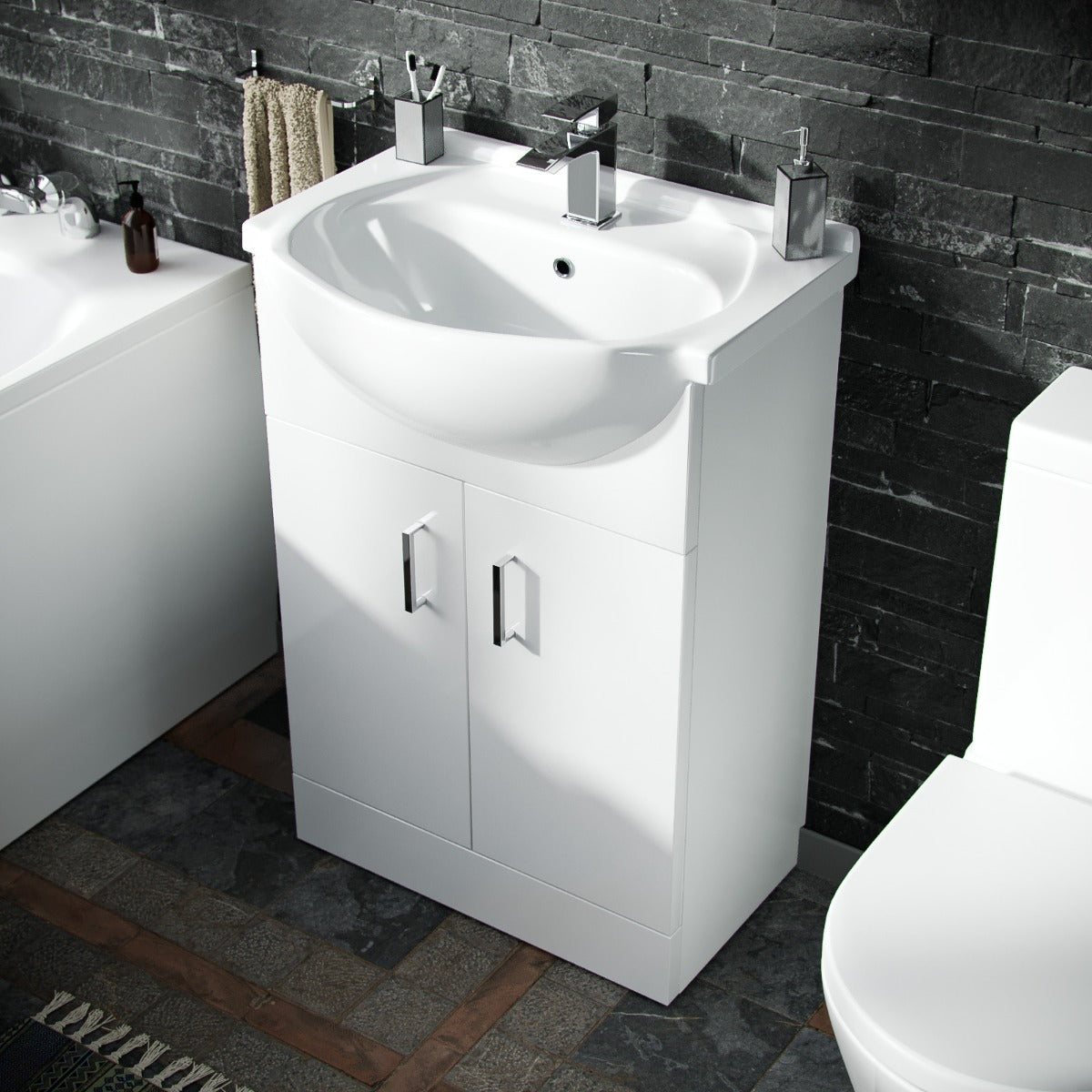 Ellen 550mm Floorstanding Basin Vanity Unit White & Rimless Close Coupled Toilet