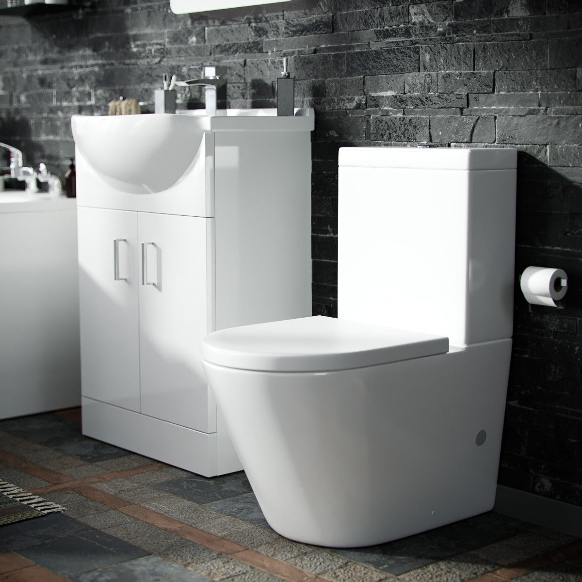 Ellen 550mm Floorstanding Basin Vanity Unit White & Rimless Close Coupled Toilet