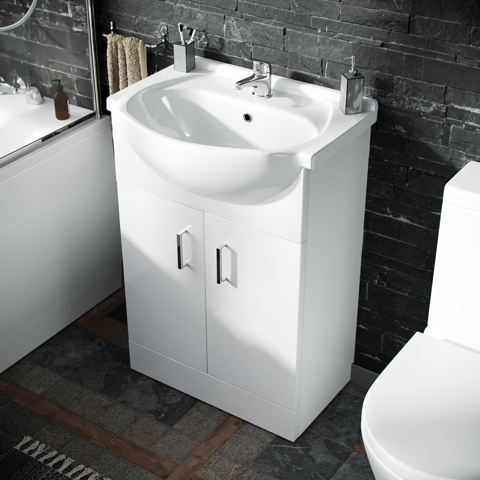 White 1700mm Bath Close Coupled Toilet Slider Rail Shower Basin Tap & Waste