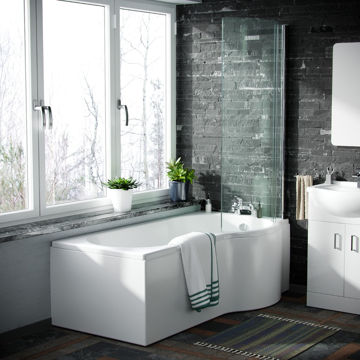 Ellen P-Shaped RH Bath White 550mm Vanity Basin Unit WC & Toilet Suite