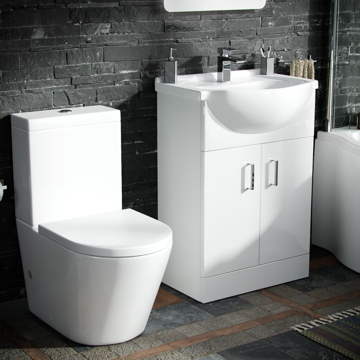 Ellen P-Shaped LH Bath White 550mm Vanity Basin Unit WC Unit & Toilet Suite