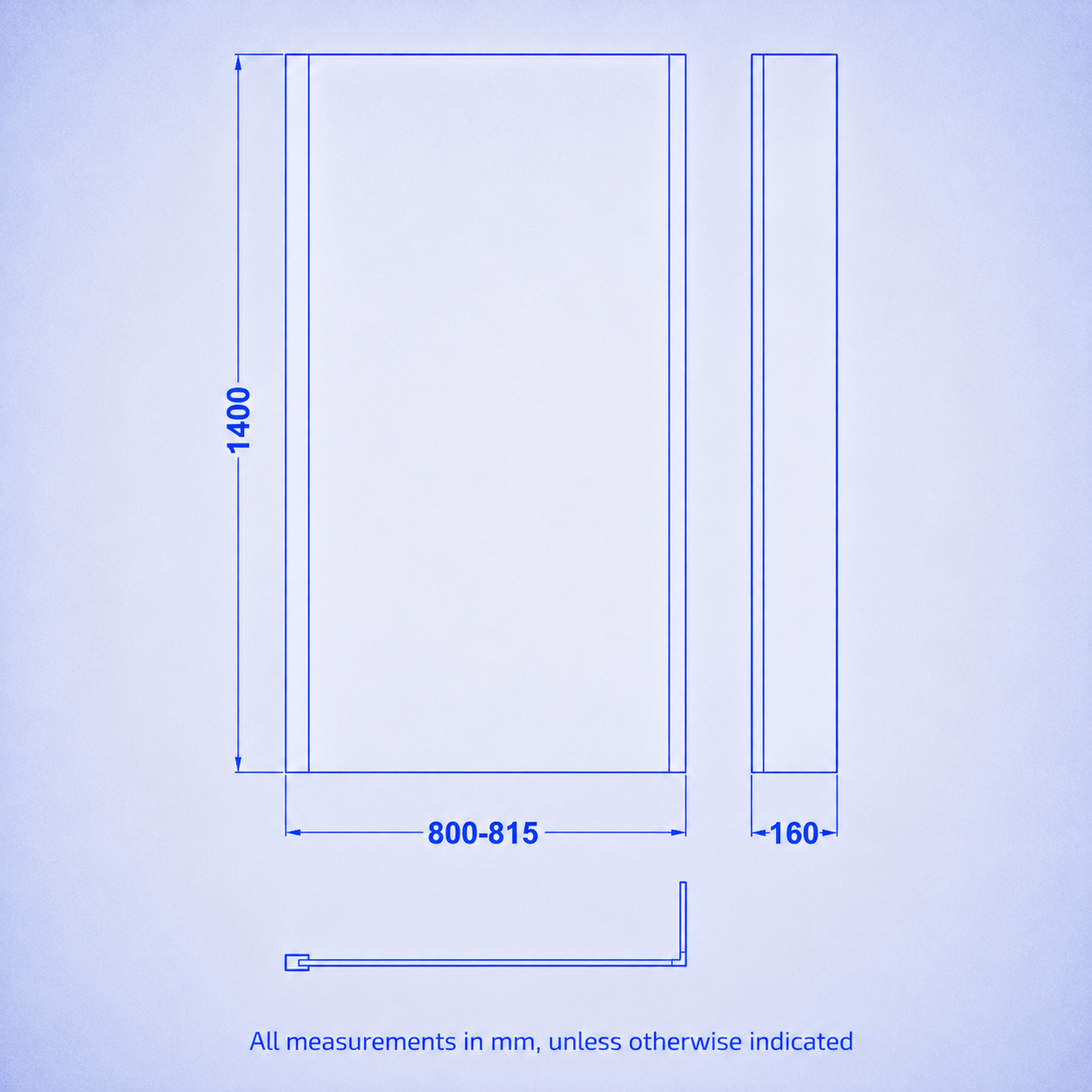 1500mm x 850mm L Shaped RH Curved Shower Bath Acrylic & Front Panel & Bath Screen