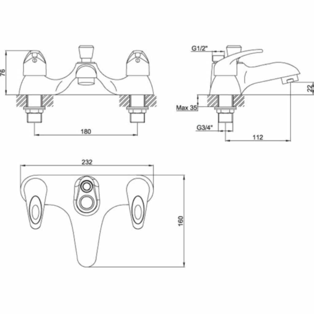 Studio Modern Chrome Bath Shower Mixer Tap & Handheld Complete Kit