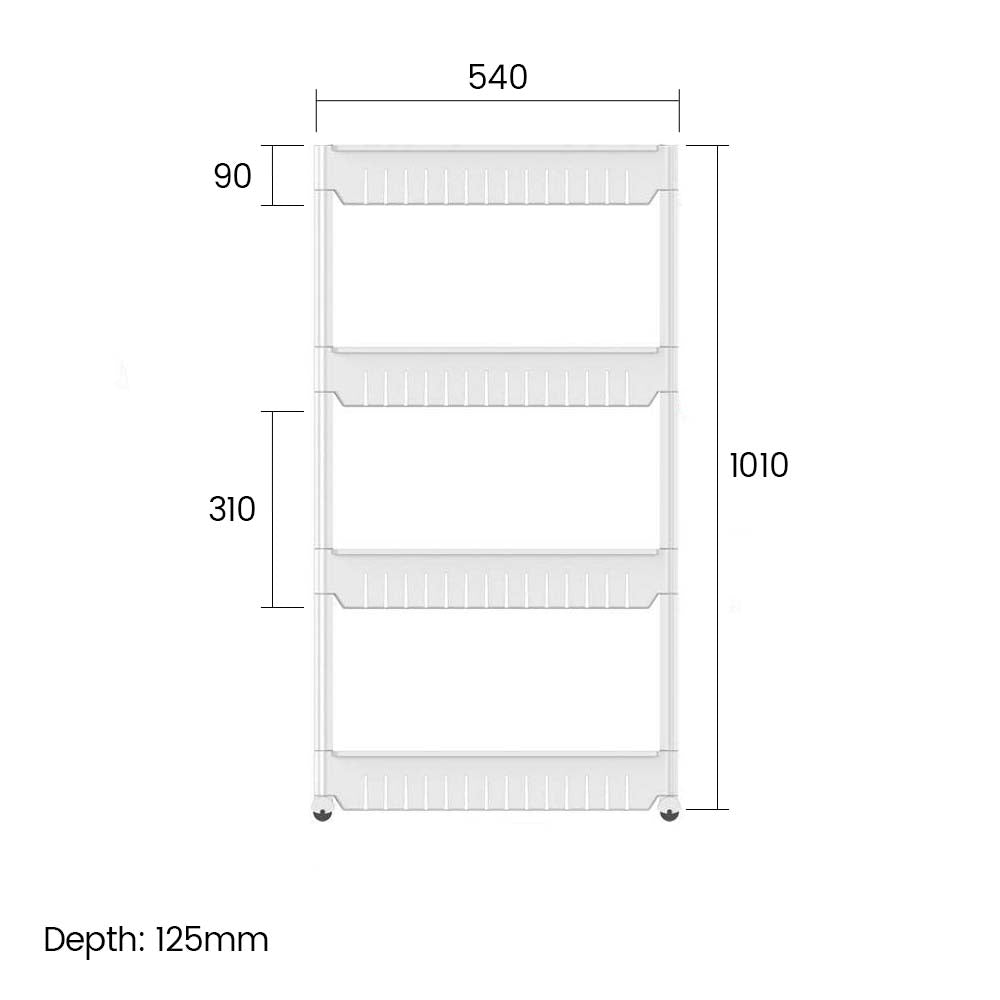 Slim 4 Tier Storage Trolley Cart White