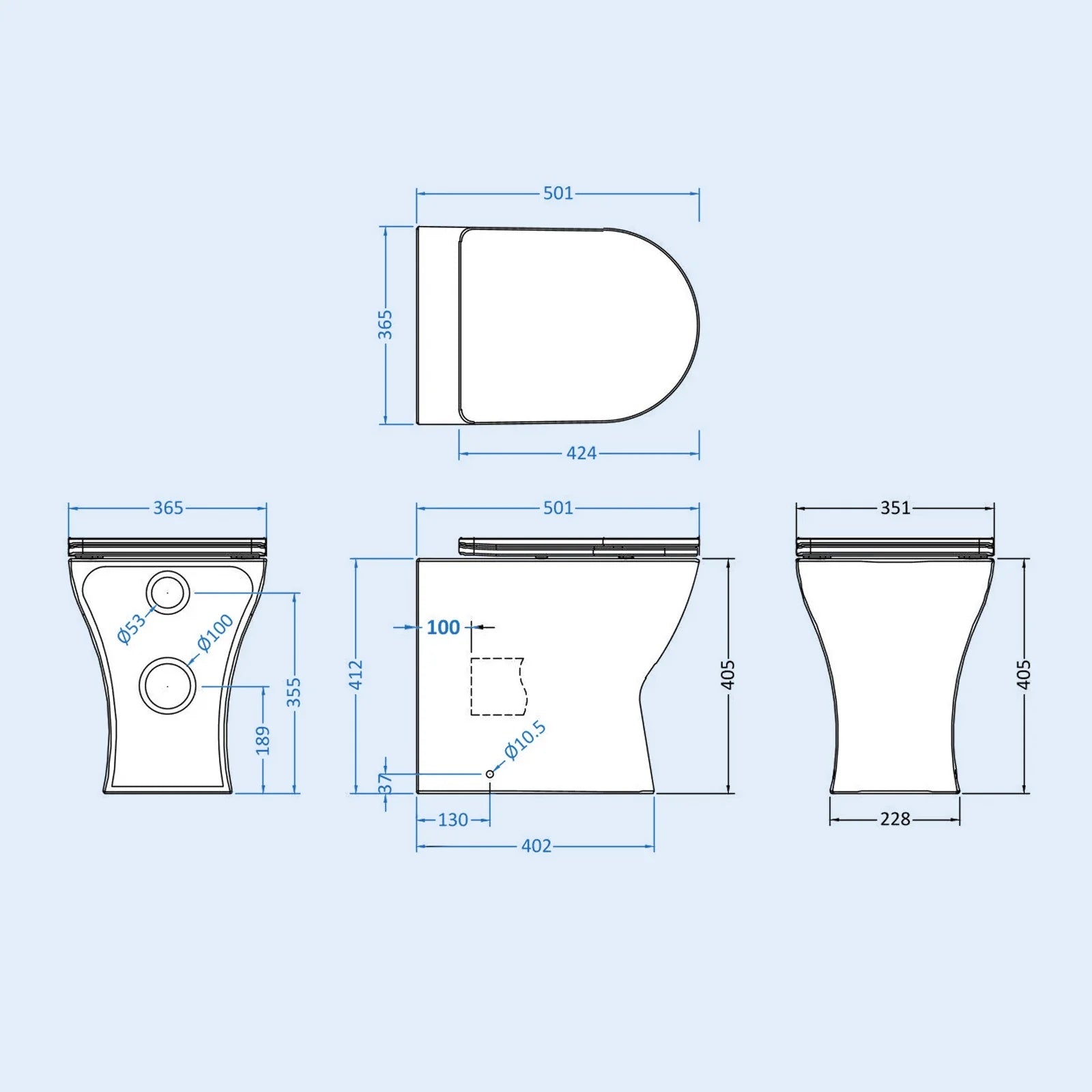 Back to Wall Rimless Toilet Pan With Soft Close Seat - White