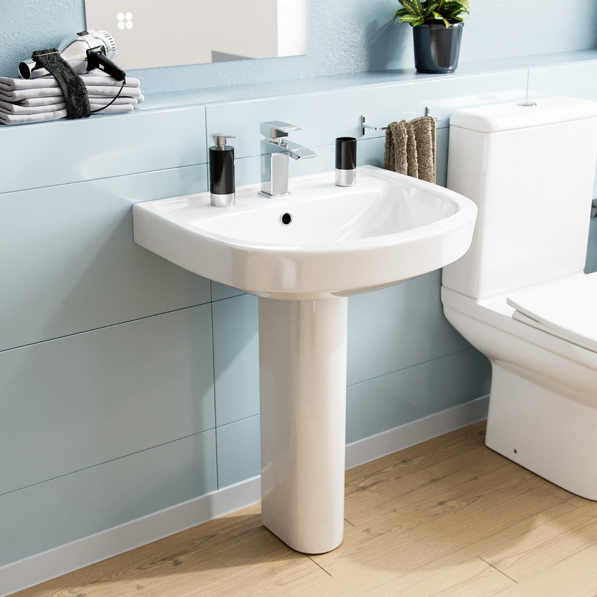 White 550mm ECO Basin With Full Pedestal