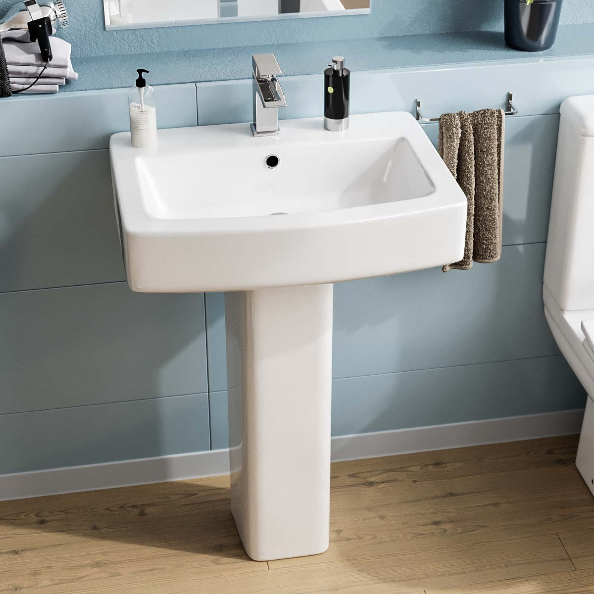 Kelly Square Basin And Full Pedestal White