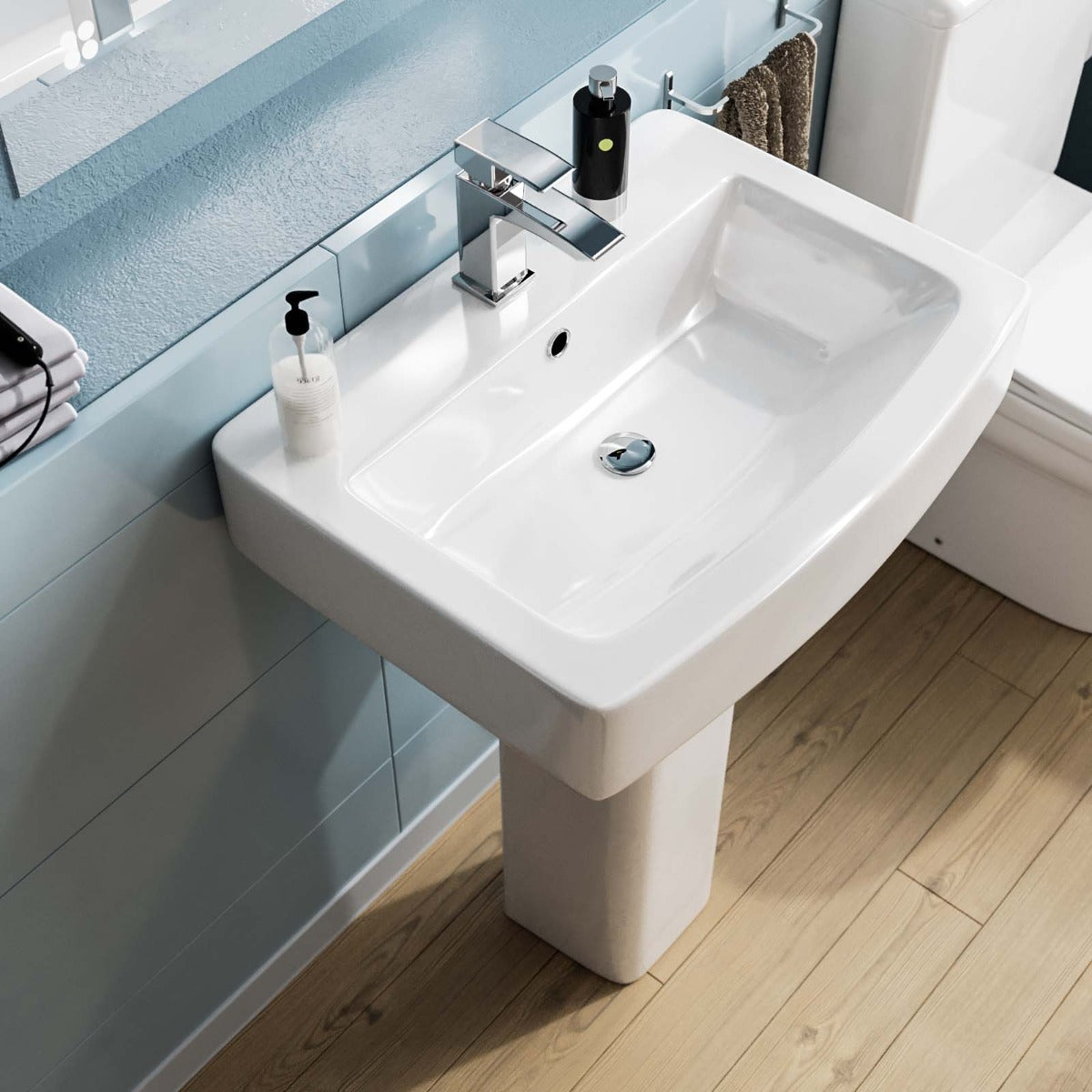 Kelly Square Basin And Full Pedestal White
