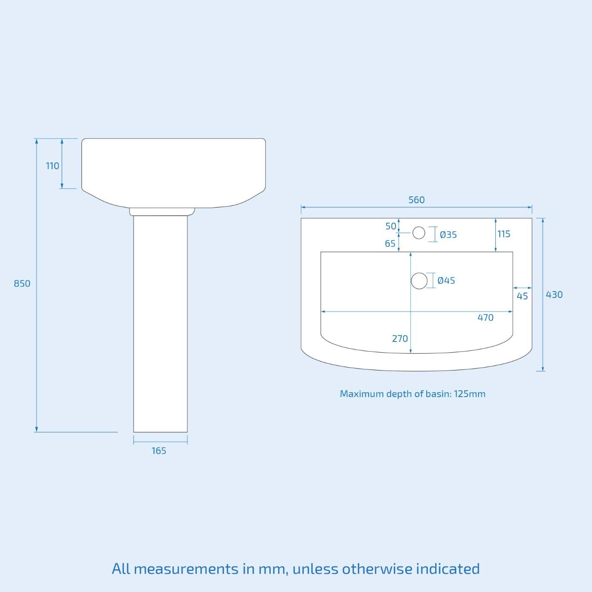 Louie Comfort Height Toilet Pan and 560 mm Full Pedestal Basin