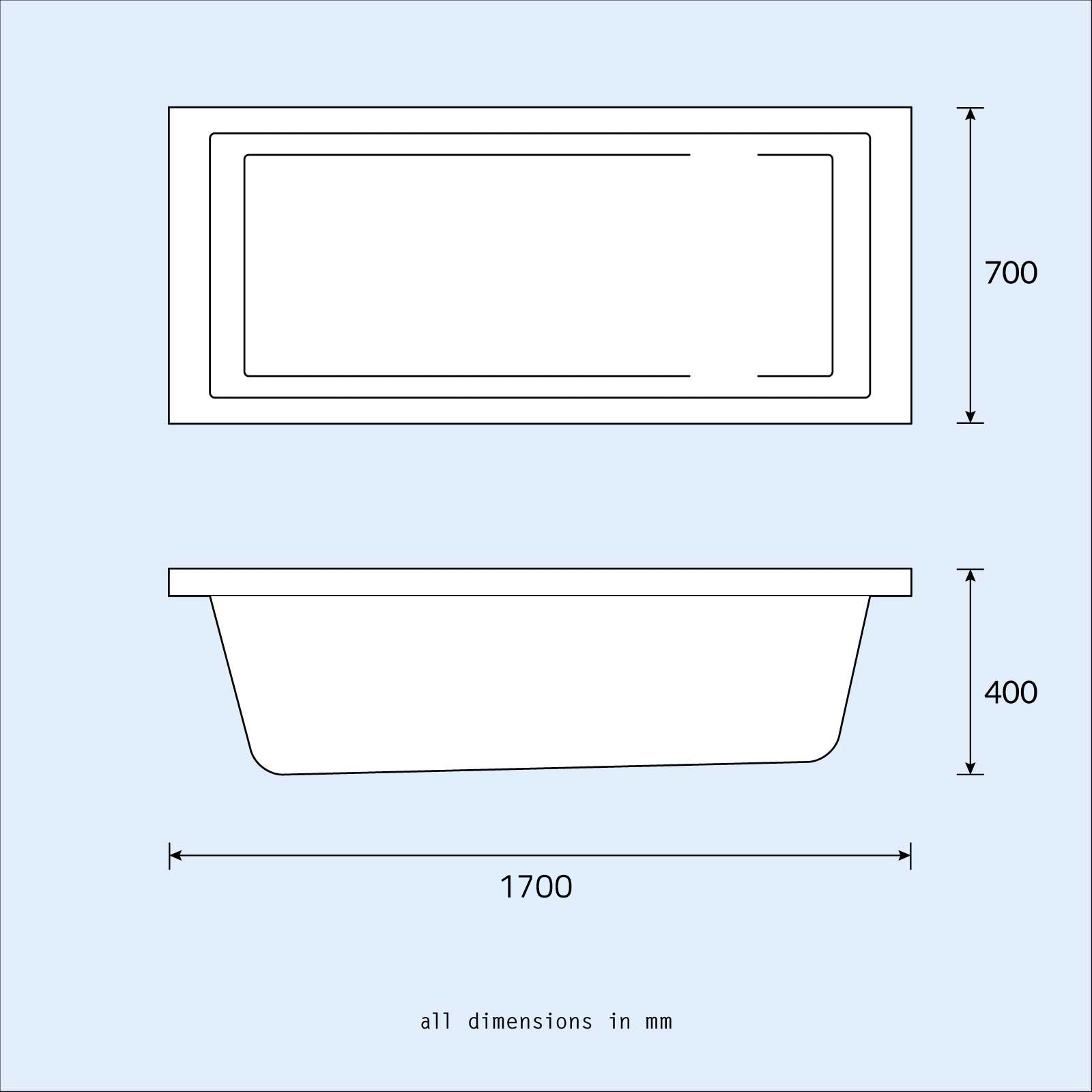 Derby 1700 x 700mm Standard Straight Square Bathroom Bath Tub
