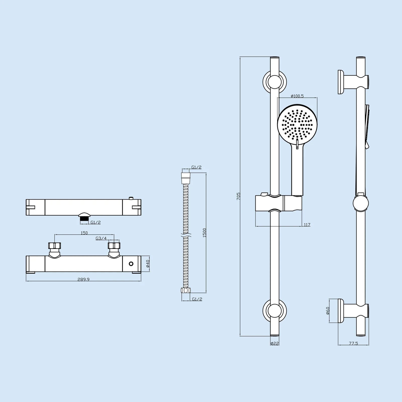 1400mm Bathtub With Screen, 515mm Vanity, Close Coupled Toilet - Set with Chrome Fittings