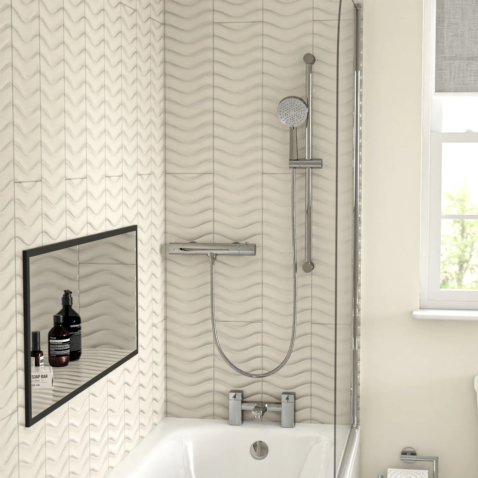 1400mm Bathtub With Screen, 515mm Vanity, Close Coupled Toilet - Set with Chrome Fittings