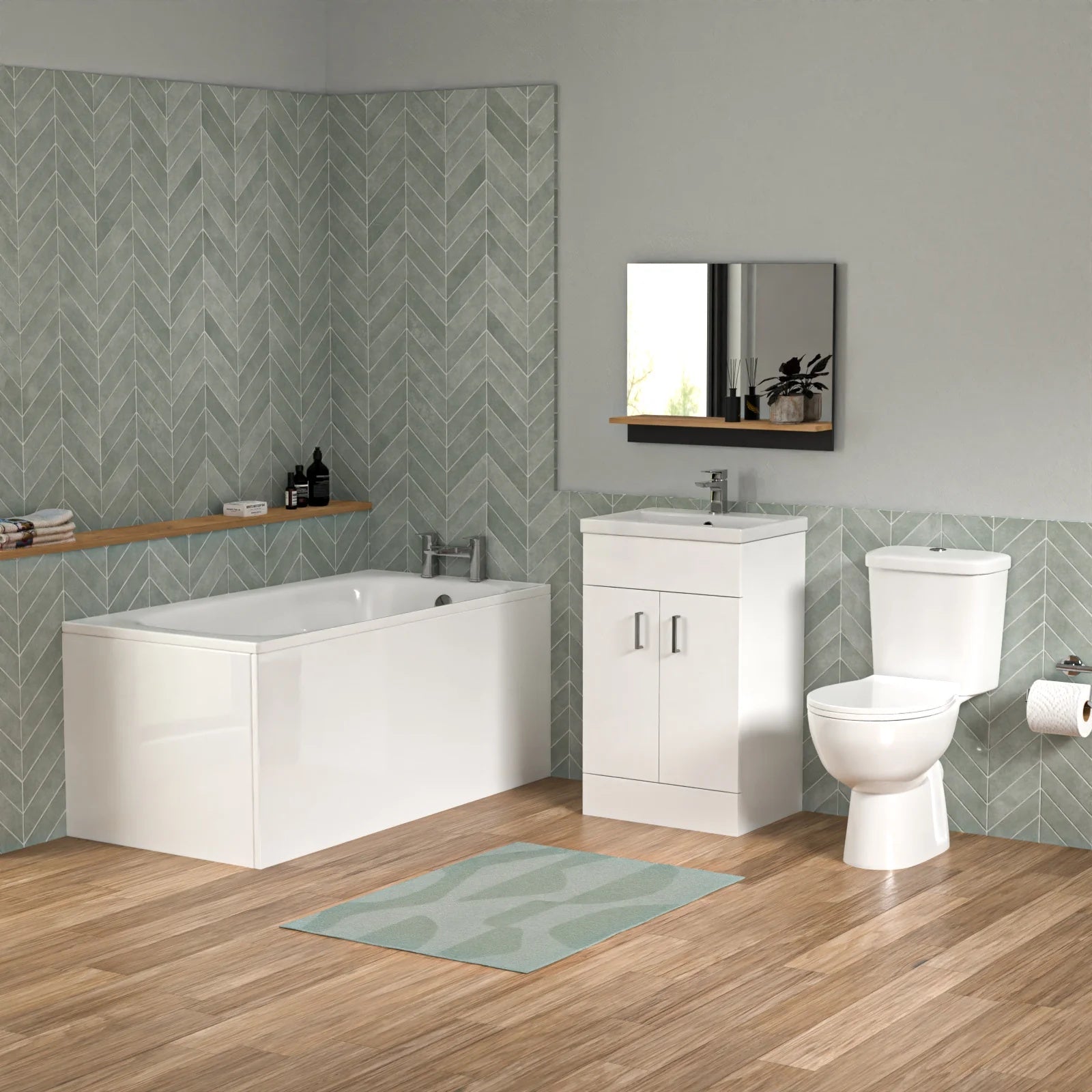 Bathroom Suite 1400mm Round Bathtub with 500mm Freestanding Vanity & Toilet