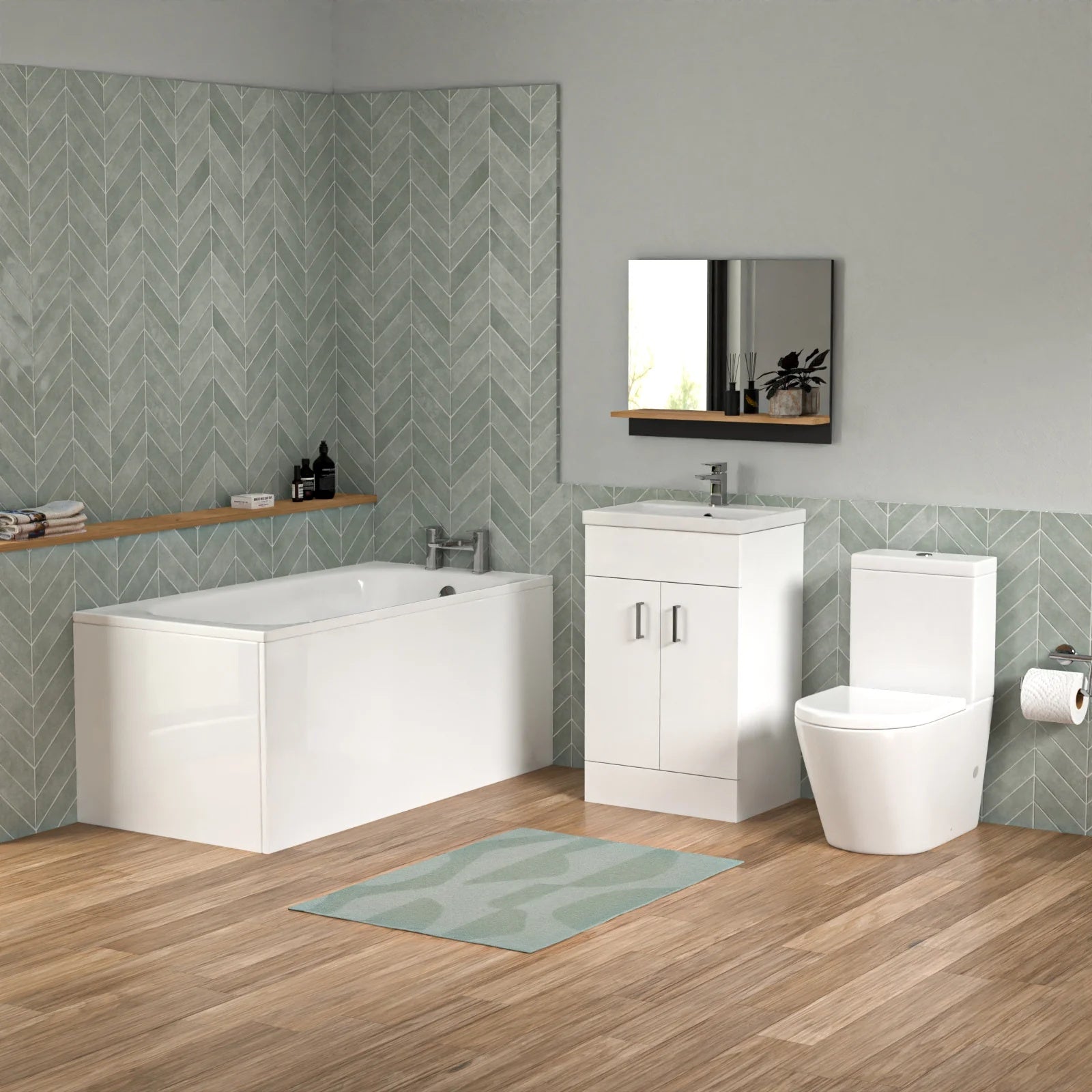 Bathroom Suite 1400mm Round Bathtub With Freestanding Vanity & Close Coupled Toilet