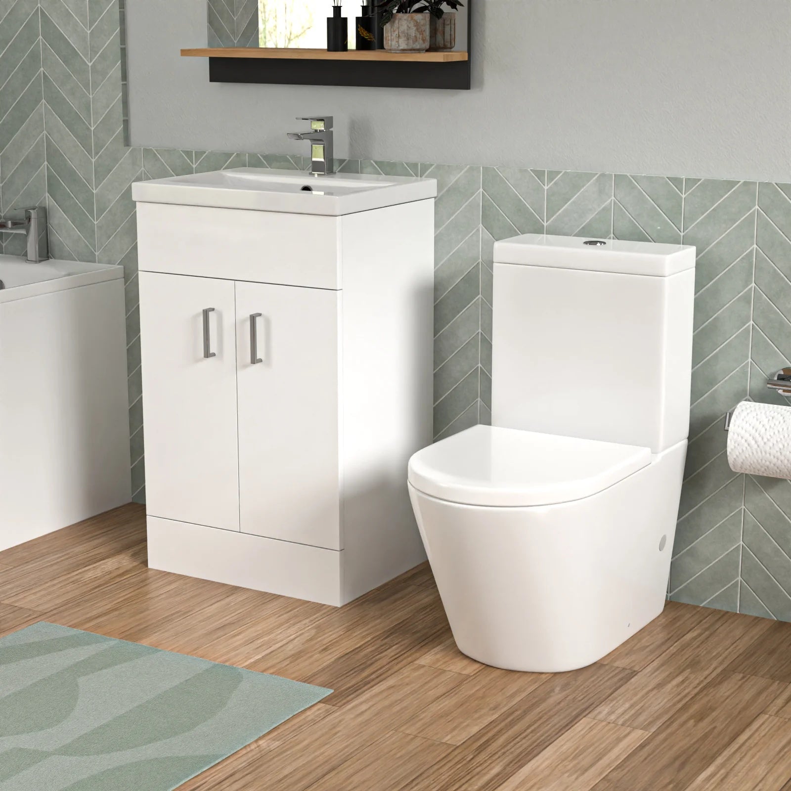 Bathroom Suite 1400mm Round Bathtub With Freestanding Vanity & Close Coupled Toilet