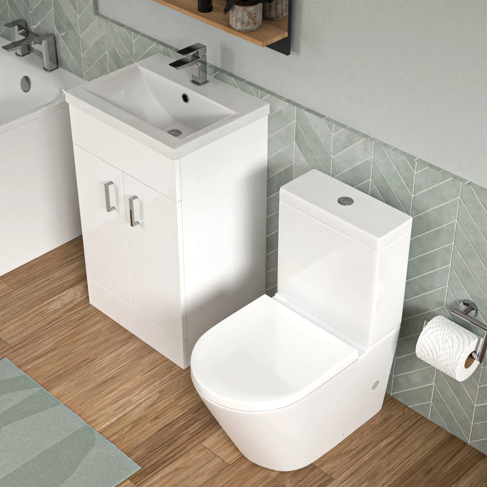 Bathroom Suite 1400mm Round Bathtub With Freestanding Vanity & Close Coupled Toilet