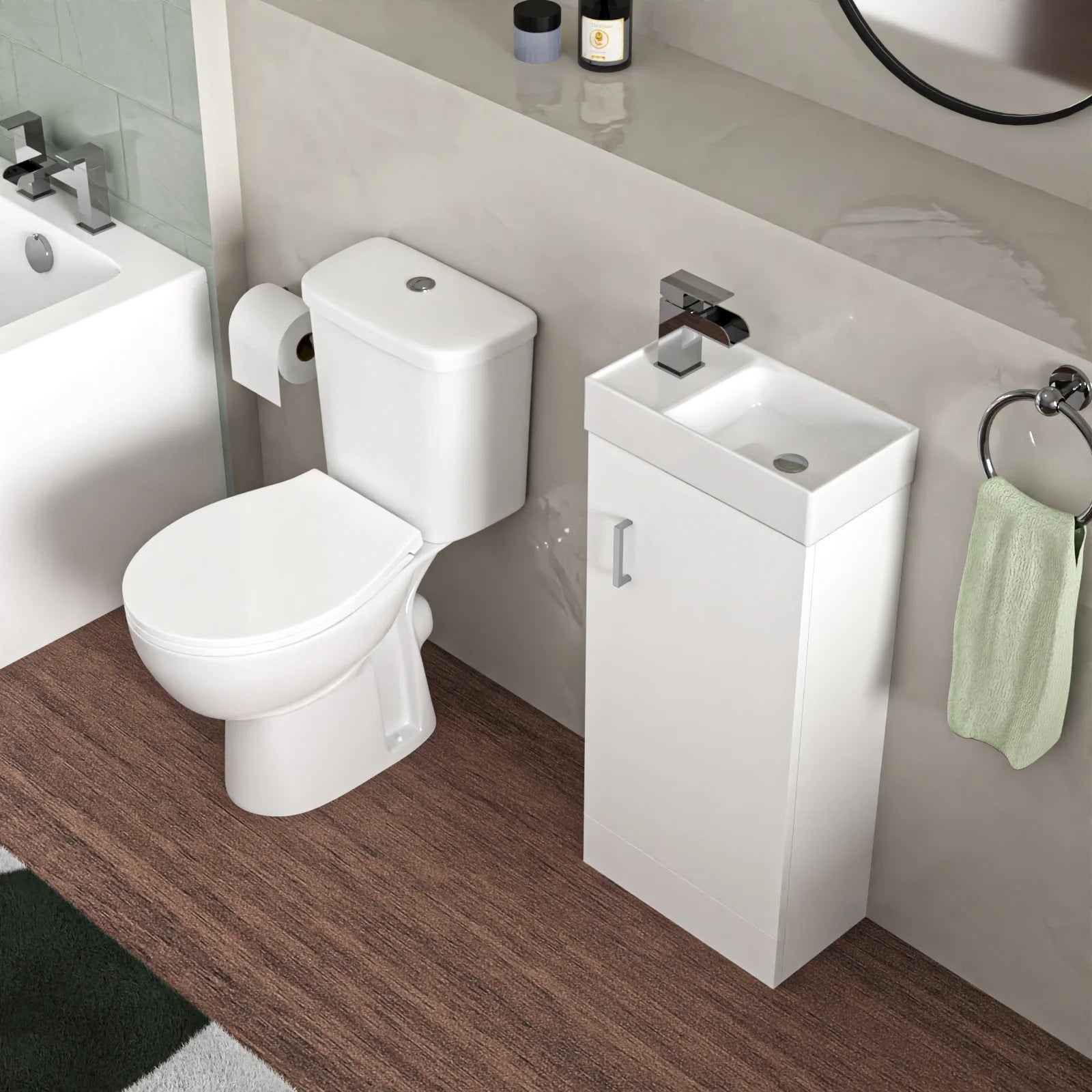 Bathroom Suite 1400mm Round Bathtub with 400mm Freestanding Vanity & Toilet