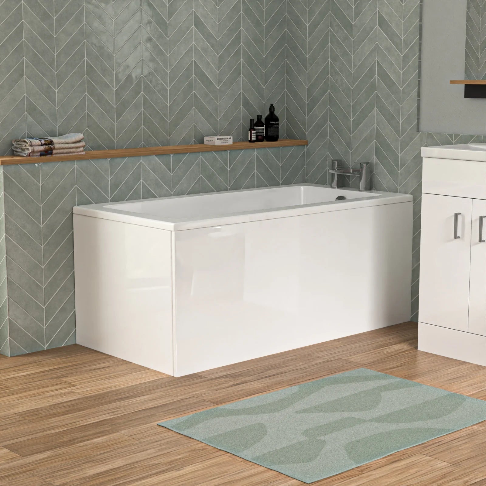 Bathroom Suite 1400mm Square Bathtub with 500mm Freestanding Vanity & Toilet