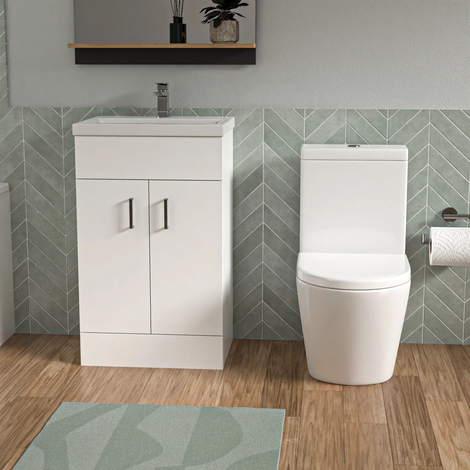 Bathroom Suite 1400mm Square Bathtub With Freestanding Vanity & Close Coupled Toilet
