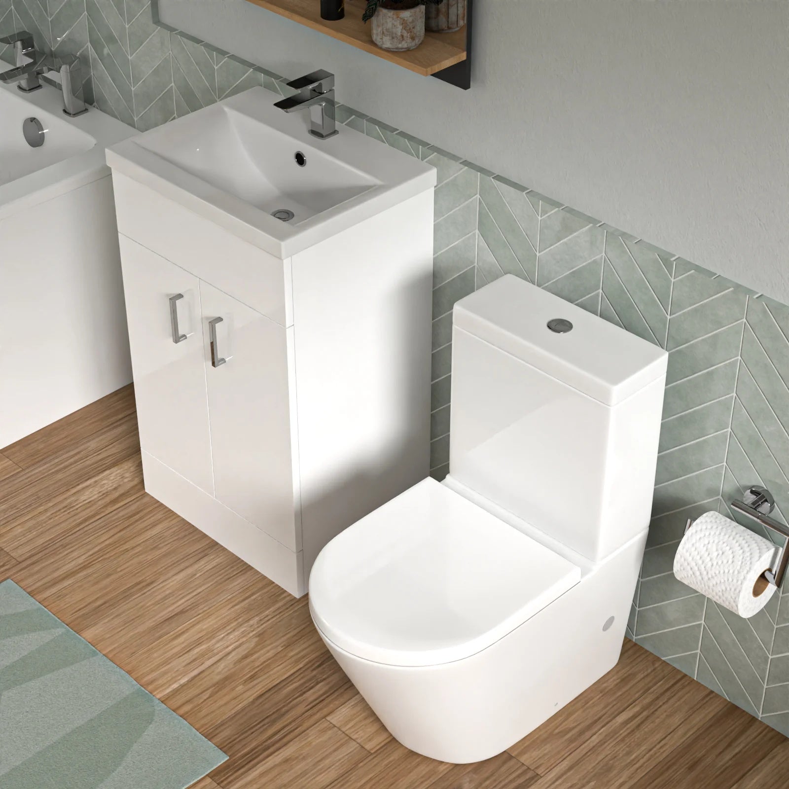 Bathroom Suite 1400mm Square Bathtub With Freestanding Vanity & Close Coupled Toilet