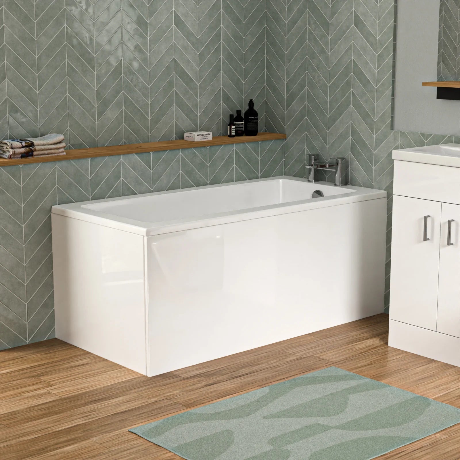 Bathroom Suite 1400mm Square Bathtub With Freestanding Vanity & Close Coupled Toilet