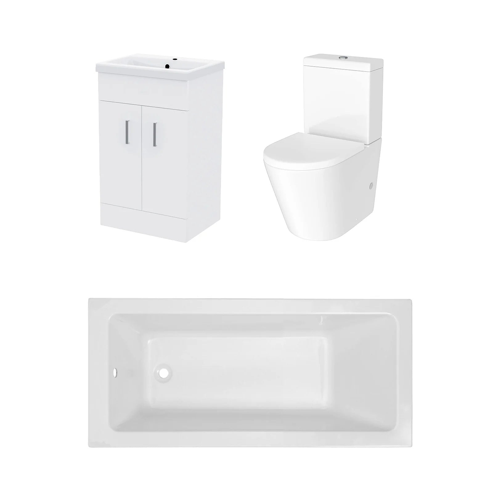 Bathroom Suite 1400mm Square Bathtub With Freestanding Vanity & Close Coupled Toilet