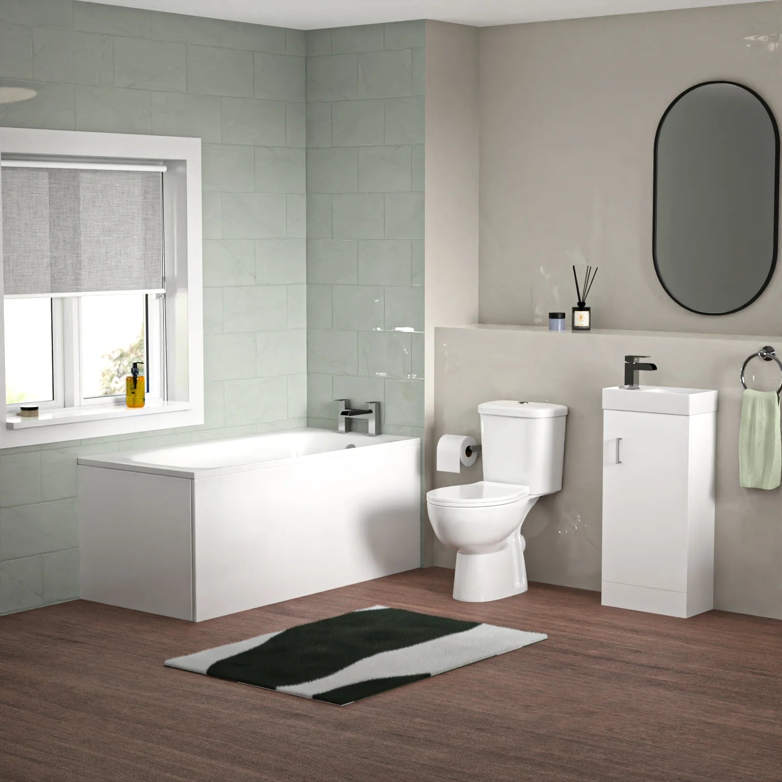 Bathroom Suite 1500mm Round Bathtub with 400mm Freestanding Vanity & Toilet