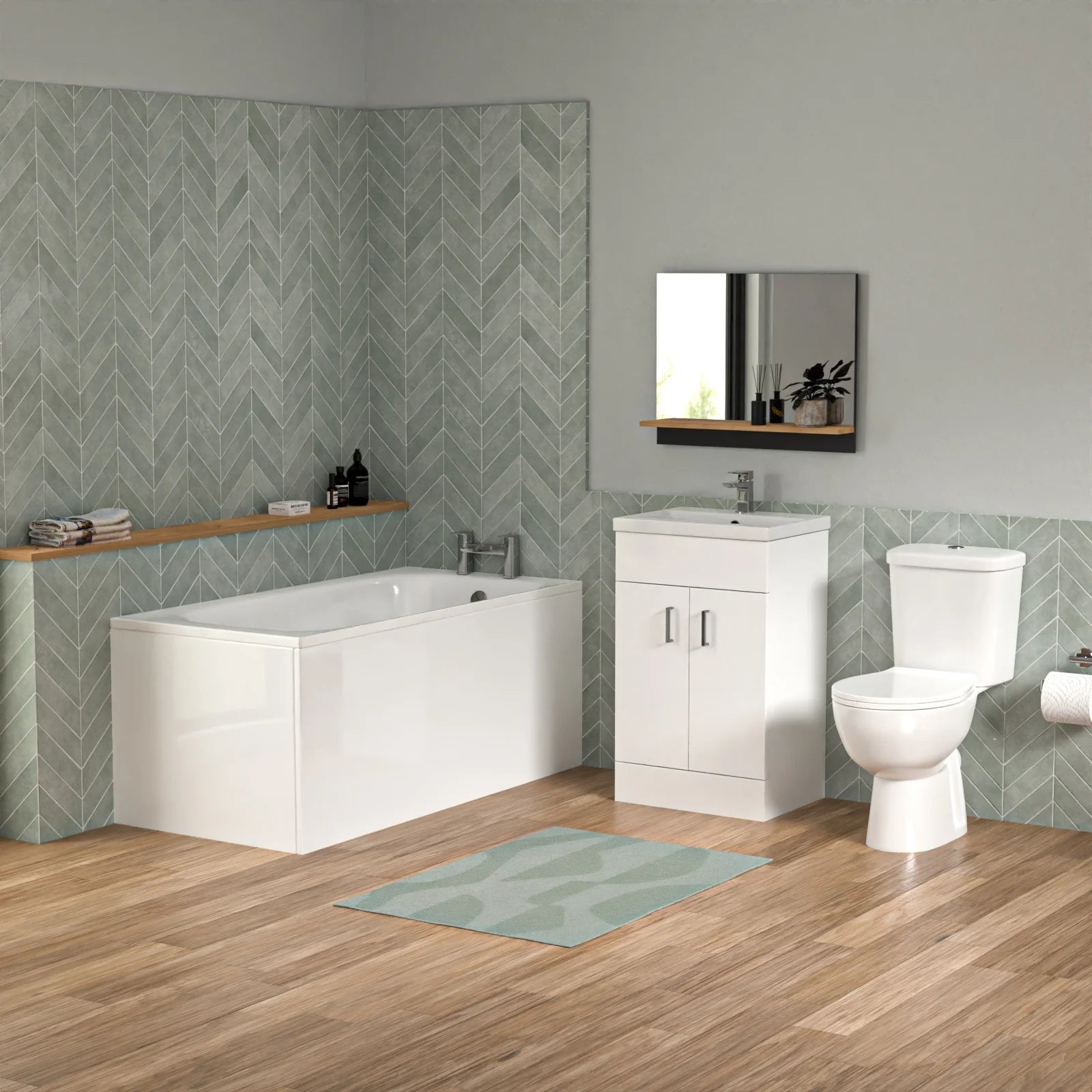 Bathroom Suite 1500mm Round Bathtub with 500mm Freestanding Vanity & Toilet