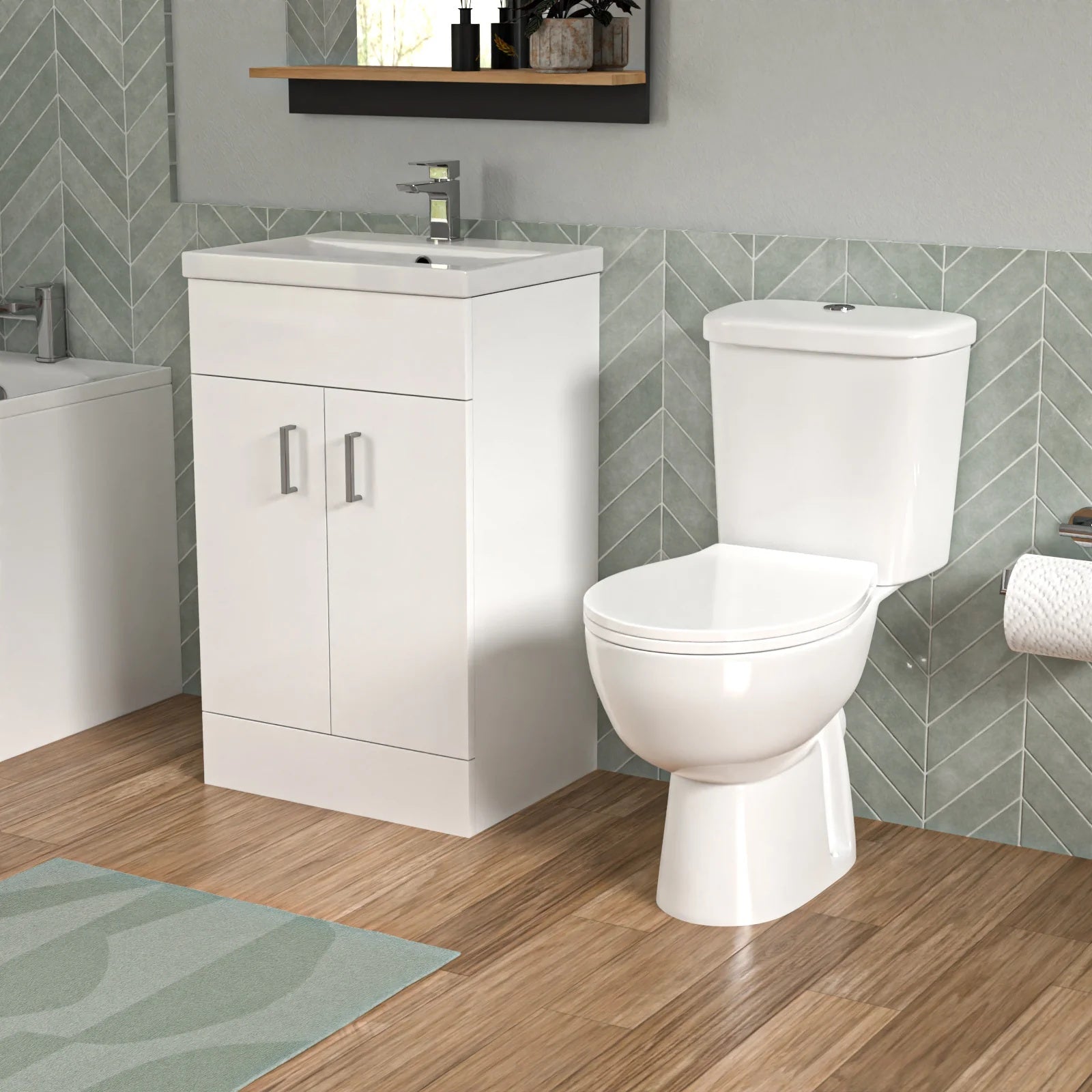 Bathroom Suite 1500mm Round Bathtub with 500mm Freestanding Vanity & Toilet