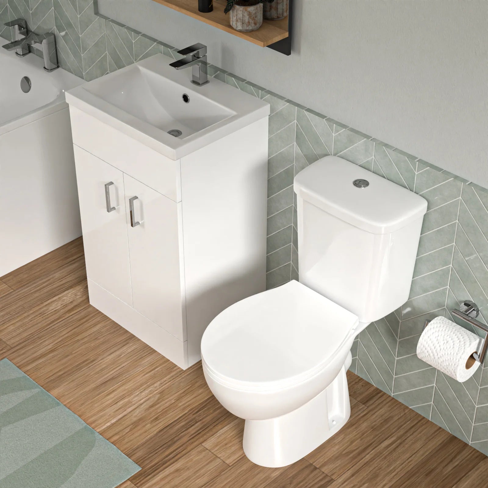 Bathroom Suite 1500mm Round Bathtub with 500mm Freestanding Vanity & Toilet