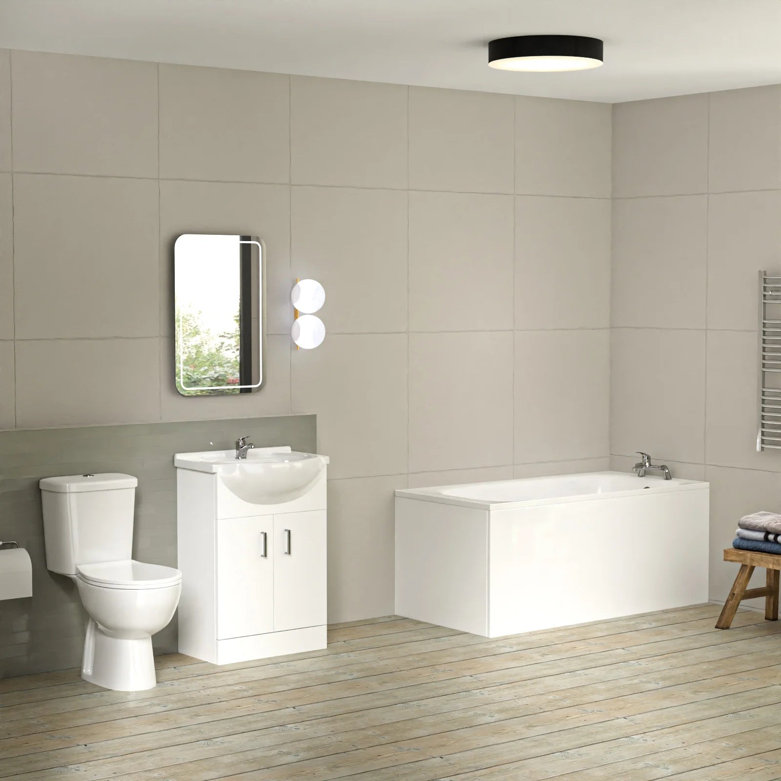 Bathroom Suite 1500mm Round Bathtub with 550mm Freestanding Vanity & Toilet