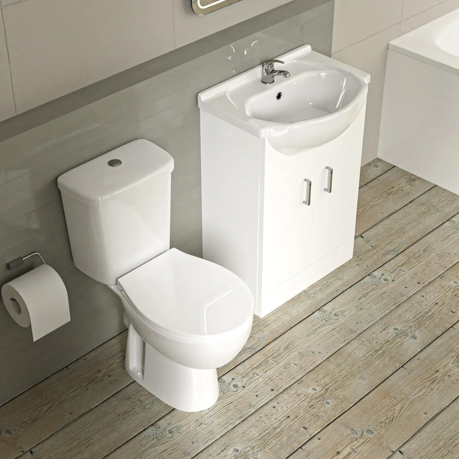 Bathroom Suite 1500mm Round Bathtub with 550mm Freestanding Vanity & Toilet