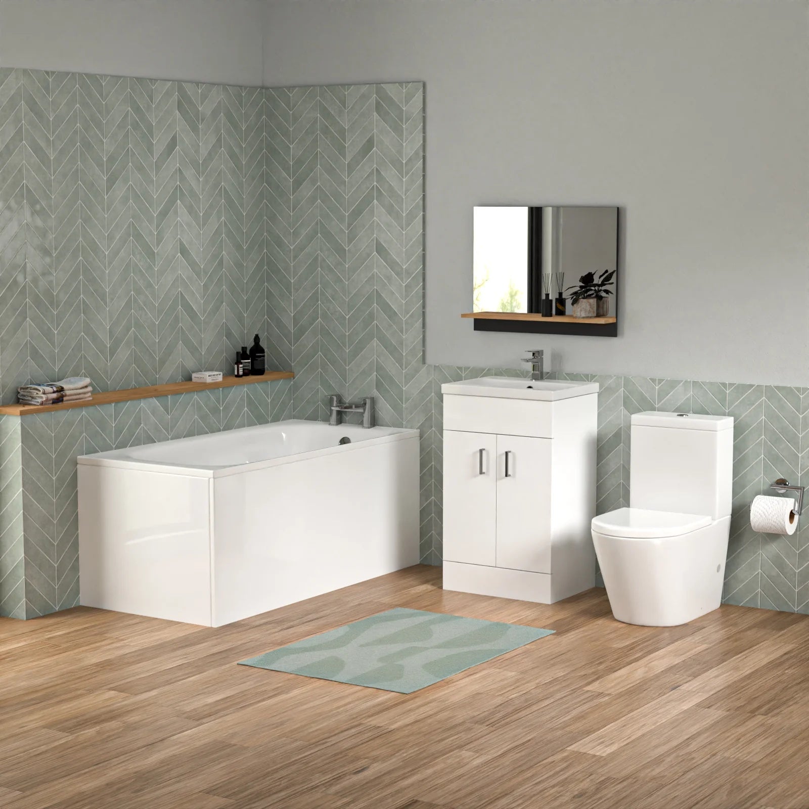 Bathroom Suite 1500mm Round Bathtub With Freestanding Vanity & Close Coupled Toilet