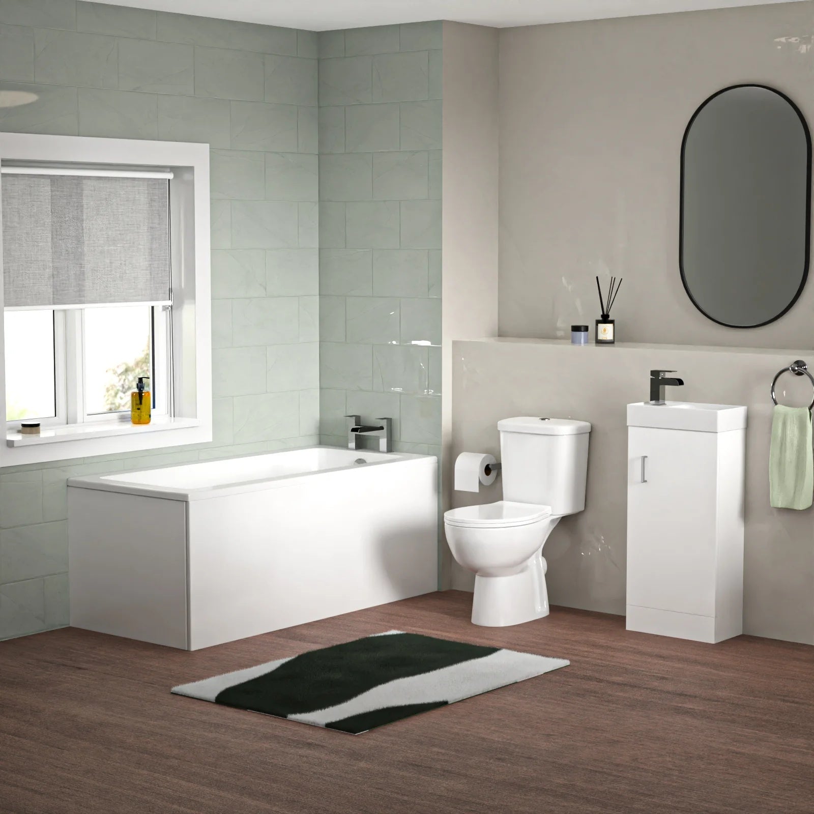 Bathroom Suite 1500mm Square Bathtub with 400mm Freestanding Vanity & Toilet