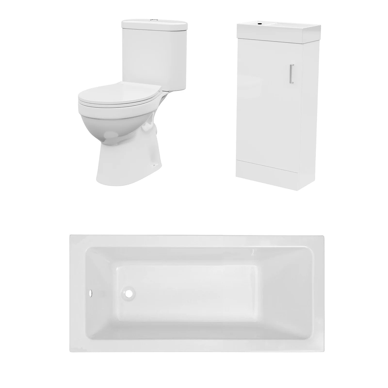 Bathroom Suite 1500mm Square Bathtub with 400mm Freestanding Vanity & Toilet