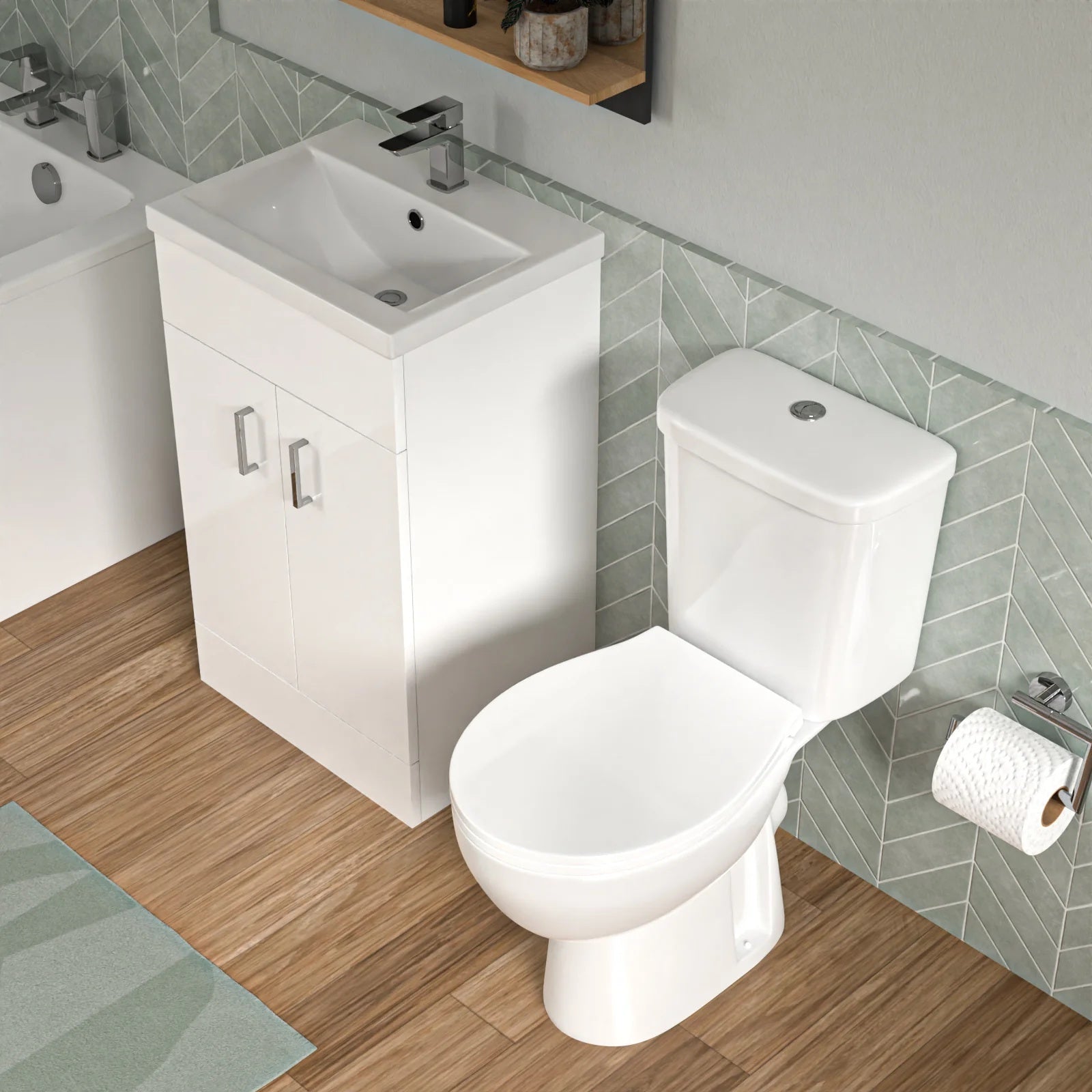 Bathroom Suite 1500mm Square Bathtub with 500mm Freestanding Vanity & Toilet