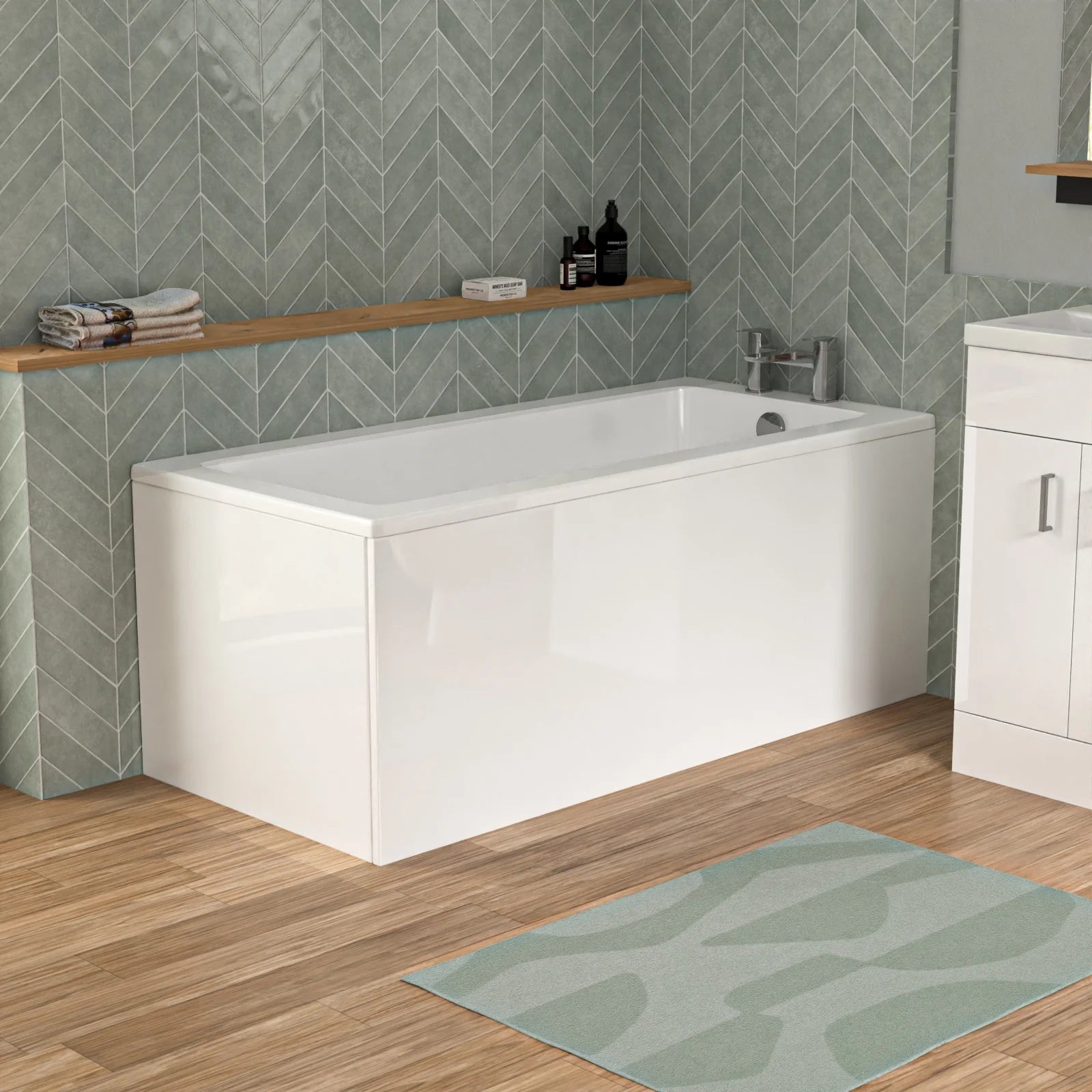 Bathroom Suite 1500mm Square Bathtub with 500mm Freestanding Vanity & Toilet