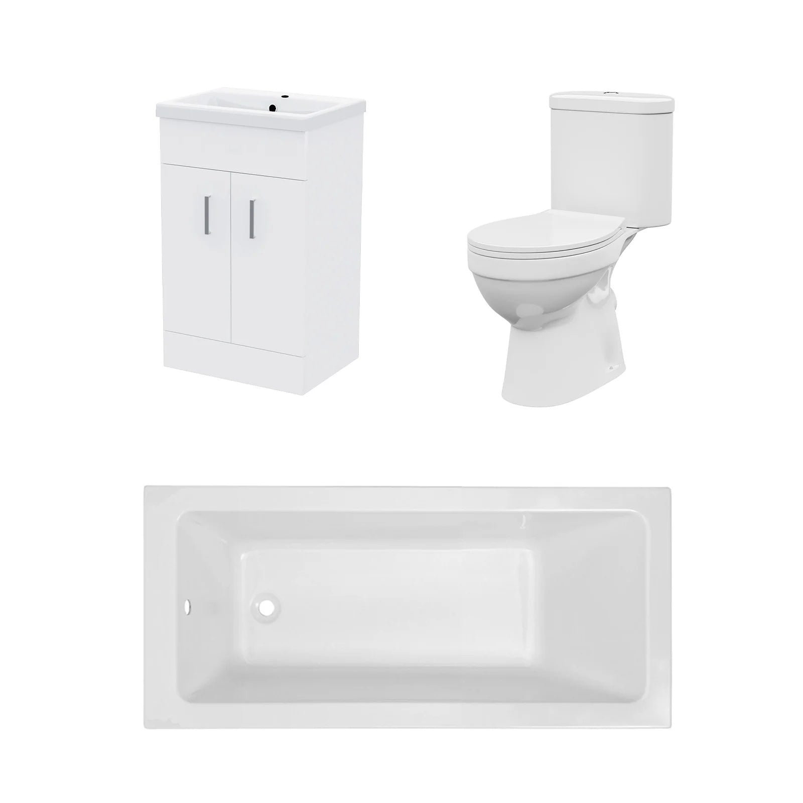 Bathroom Suite 1500mm Square Bathtub with 500mm Freestanding Vanity & Toilet