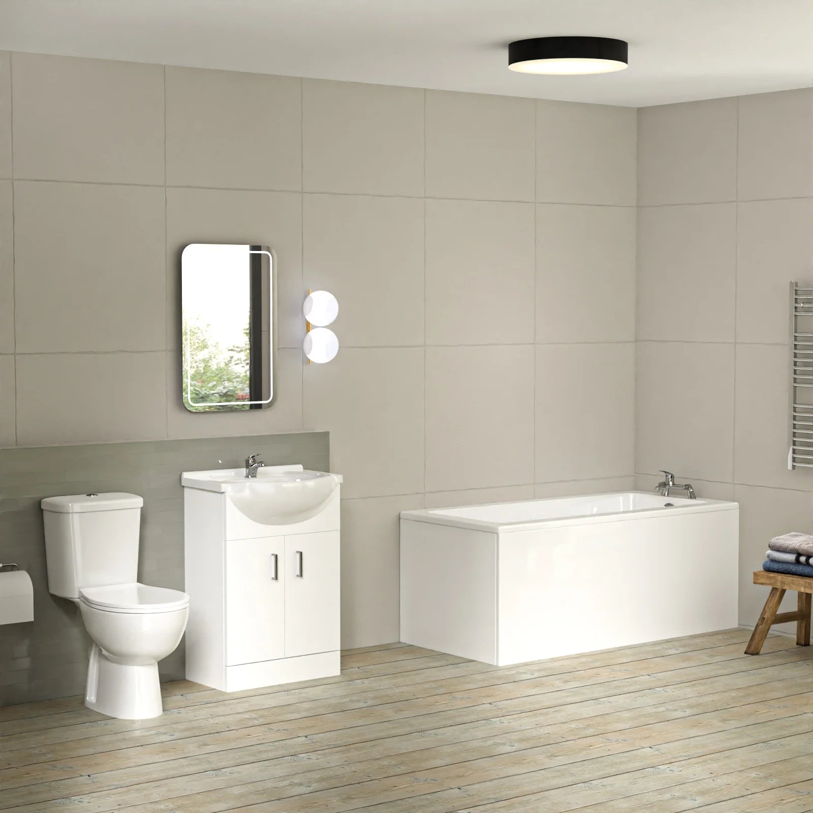 Bathroom Suite 1500mm Square Bathtub with 550mm Freestanding Vanity & Toilet