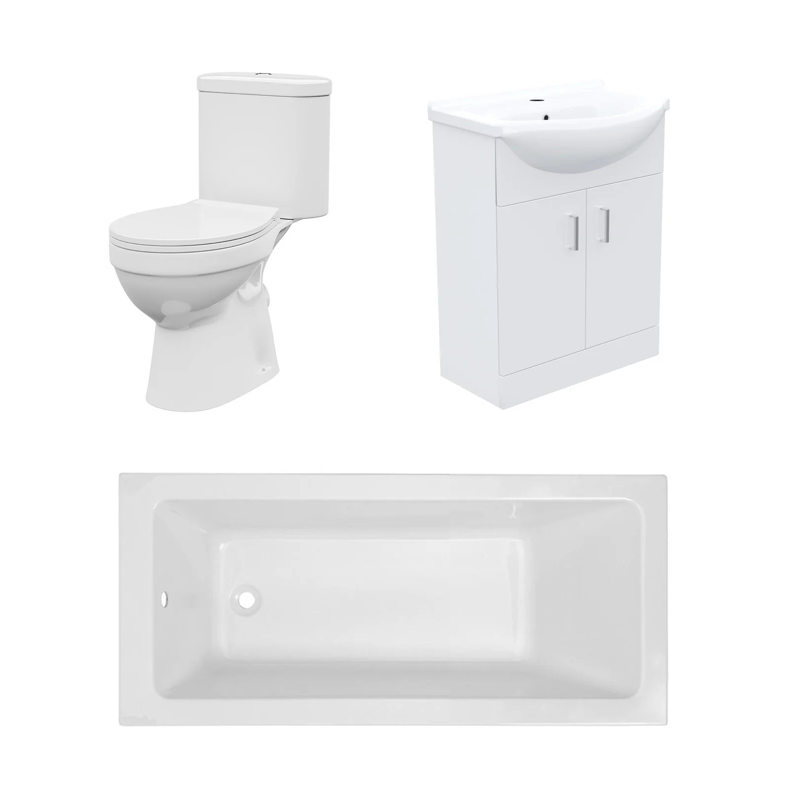 Bathroom Suite 1500mm Square Bathtub with 550mm Freestanding Vanity & Toilet