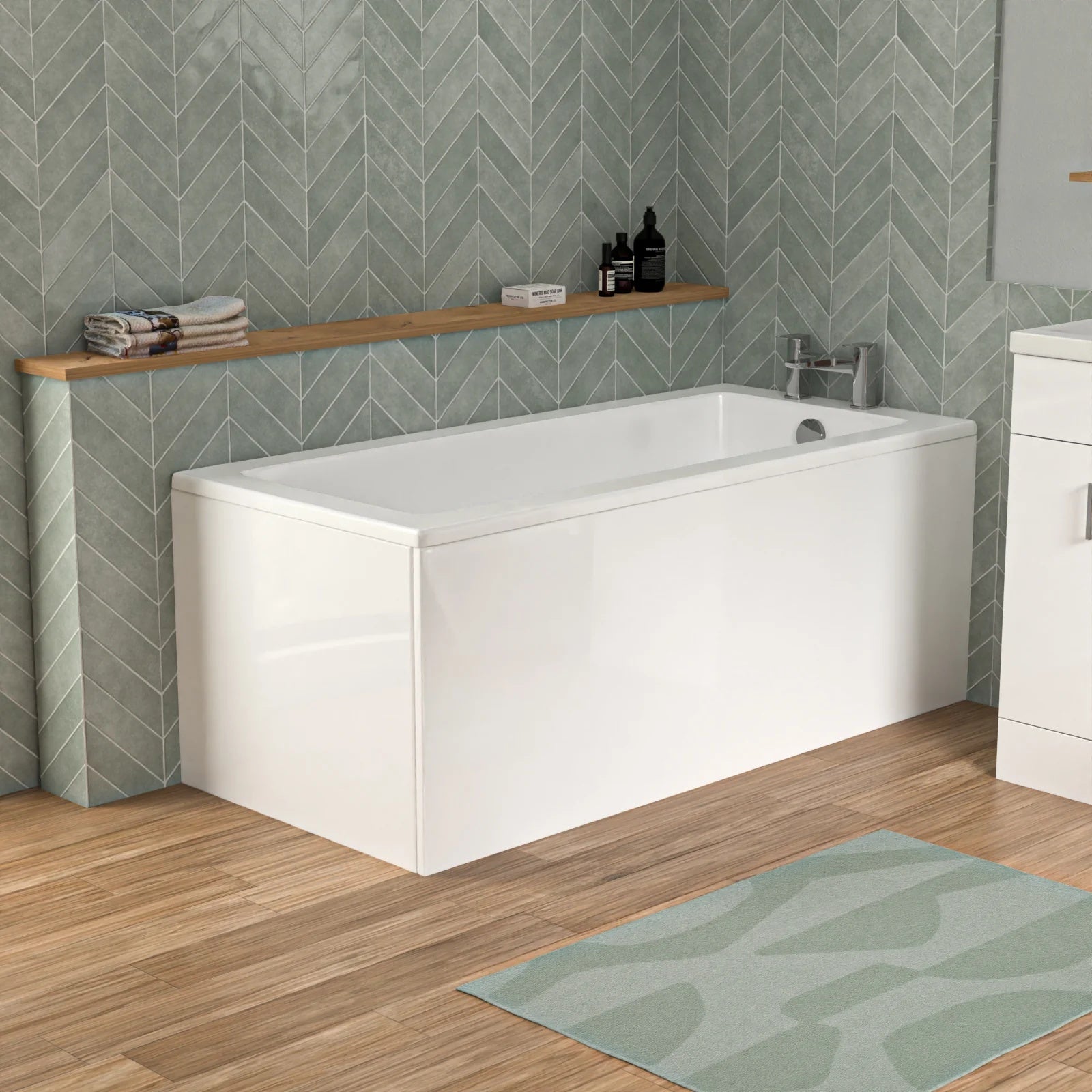 Bathroom Suite 1500mm Square Bathtub With Freestanding Vanity & Close Coupled Toilet