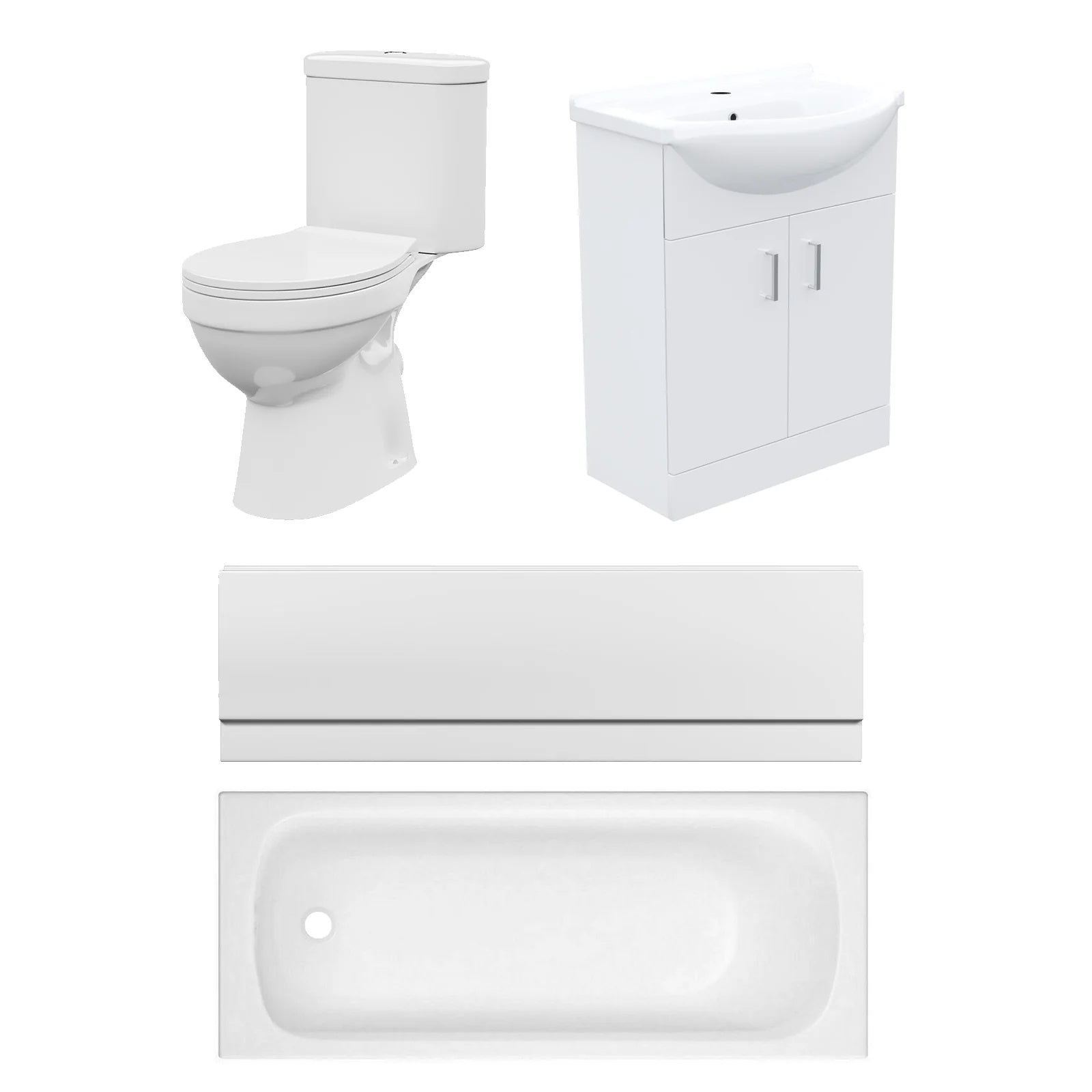 Bathroom Suite 1600mm Round Bathtub with Front Panel, 550mm Freestanding Vanity & Toilet