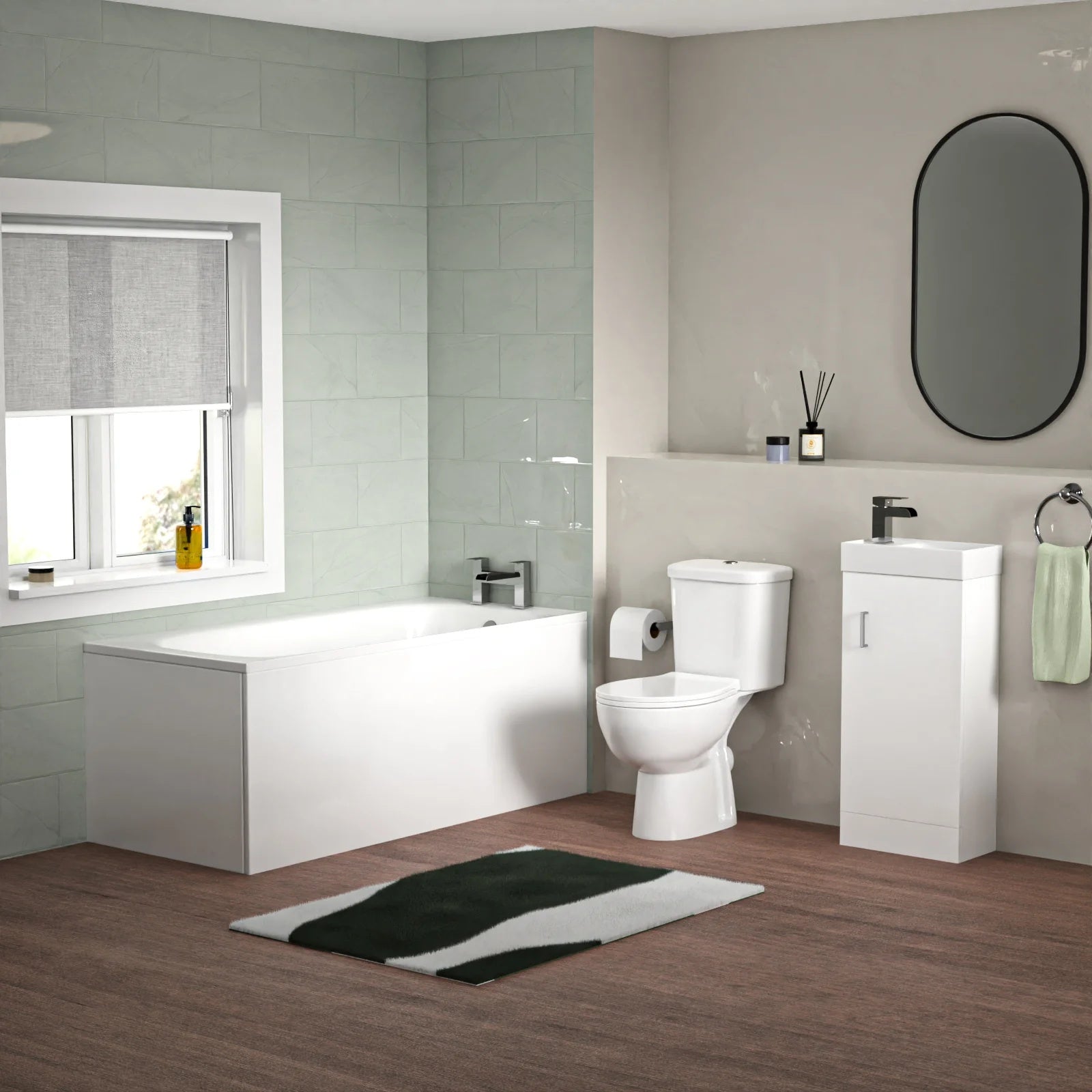 Bathroom Suite 1600mm Round Bathtub with 400mm Freestanding Vanity & Toilet