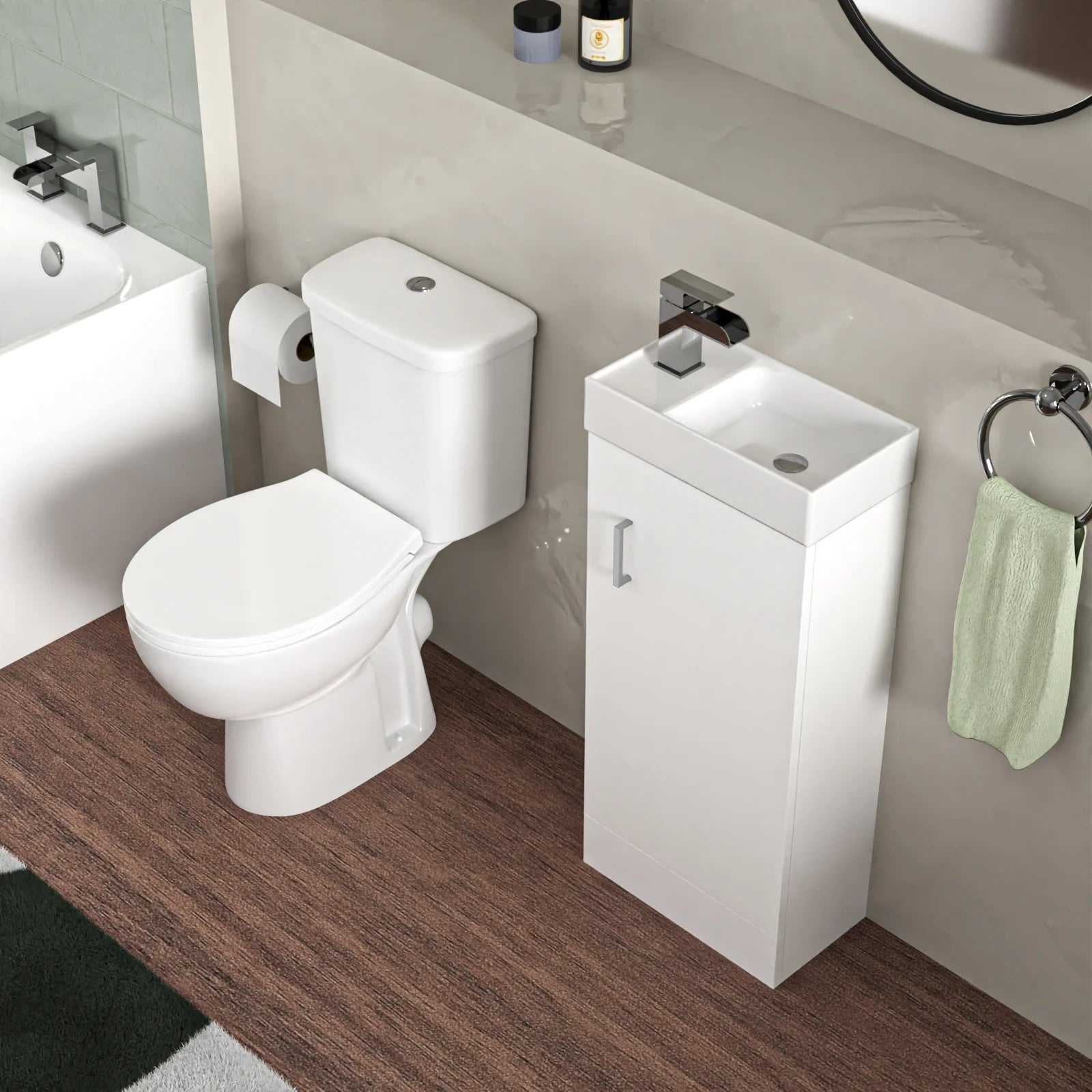 Bathroom Suite 1600mm Round Bathtub with 400mm Freestanding Vanity & Toilet