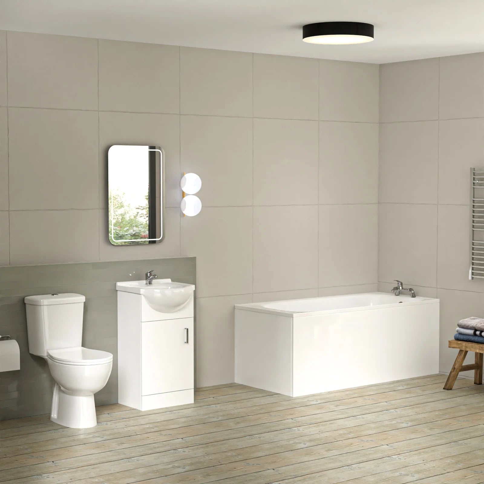 Bathroom Suite 1600mm Round Bathtub With 450mm Freestanding Vanity and Toilet