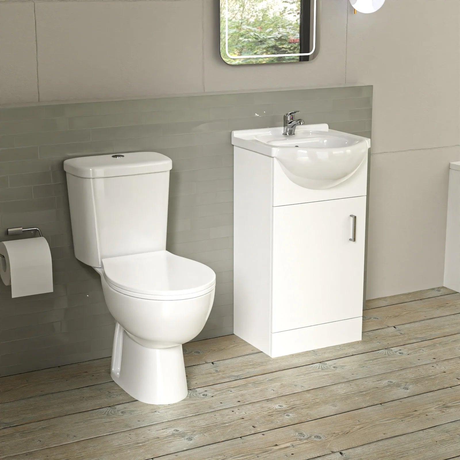 Bathroom Suite 1600mm Round Bathtub With 450mm Freestanding Vanity and Toilet