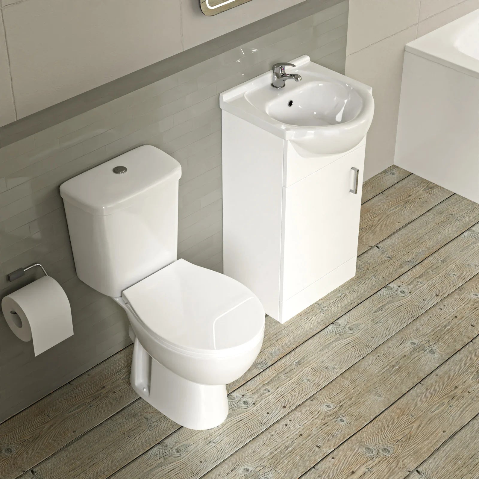 Bathroom Suite 1600mm Round Bathtub With 450mm Freestanding Vanity and Toilet