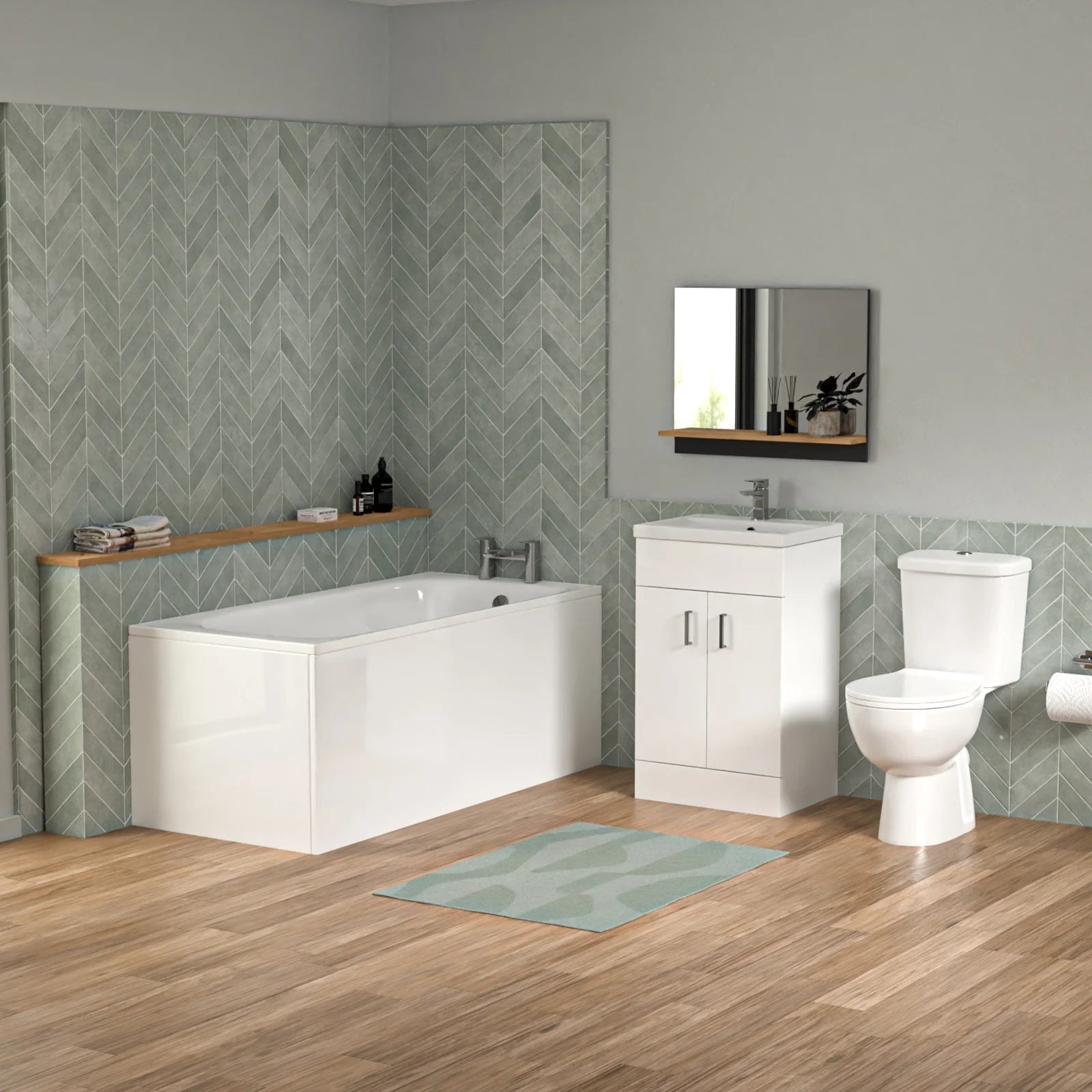 Bathroom Suite 1600mm Round Bathtub with 500mm Freestanding Vanity & Toilet